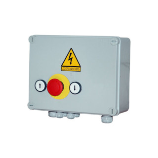 PIC 303 E-Coffret de commande avec 2 boutons poussoirs,1 arrêt d'urgence pour 1 moteur triphasé ou monophasé avec fins de course