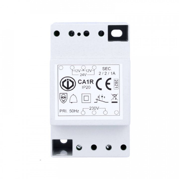 CA1R-Transformateur 12/24V AC - 1/2 A - Rail DIN - 3 modules