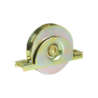 Roue à gorge ronde de diametre 80mm avec double roulement à billes et support bas