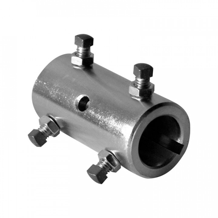 Accouplement fixe en acier zingue pour axe 31,75 longueur 100mm -4 écrous de serrage-1 rainure de clavette (125936)