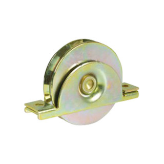 Roue à gorge en V (93°) de diametre 140mm avec double roulement à billes et support bas