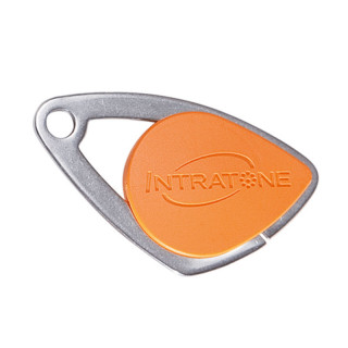 Badge électronique Mifare avec insert inox gravé - coloris jaune