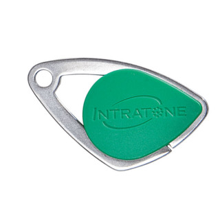 Badge électronique Mifare avec insert inox gravé - coloris vert