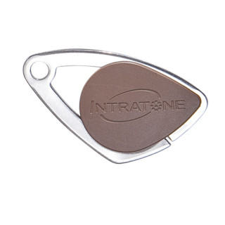 Badge électronique Mifare avec insert inox gravé - coloris marron