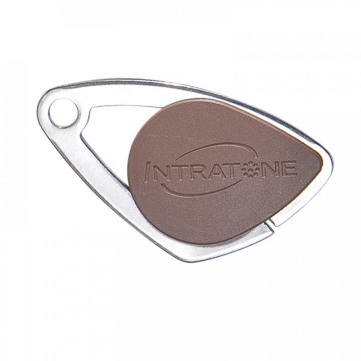 Badge électronique Mifare avec insert inox gravé - coloris marron