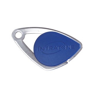 Badge électronique Mifare avec insert inox gravé - coloris bleu