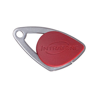 Badge électronique Mifare avec insert inox gravé - coloris rouge