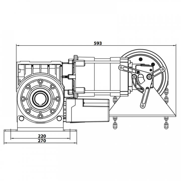 RTAM3C 45 KE 14TRS+3M-Motoréducteur de rideau 450Nm, axe 40, secours par treuil à chaîne, avec câble 3m