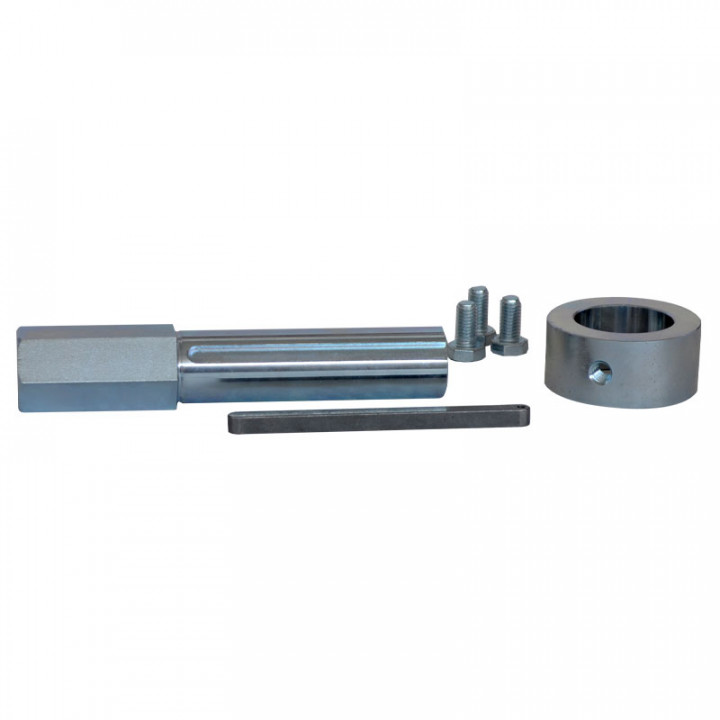 Adaptateur hexagonal 27mm avec bague pour montage d'un motoréducteur d'axe creux 25,4mm sur arbre de porte creux