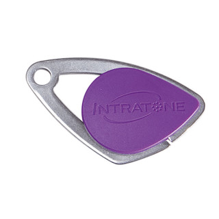Badge électronique Mifare avec insert inox gravé - coloris violet