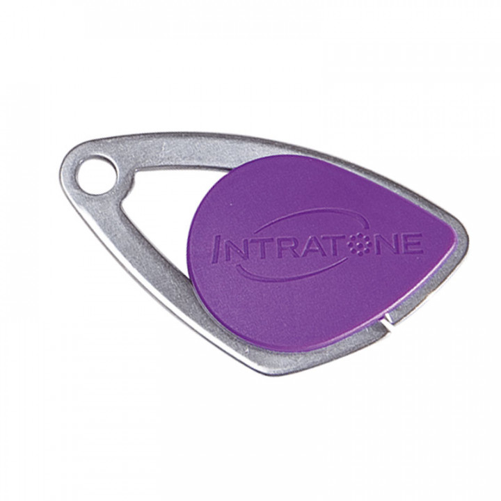 Badge électronique Mifare avec insert inox gravé - coloris violet