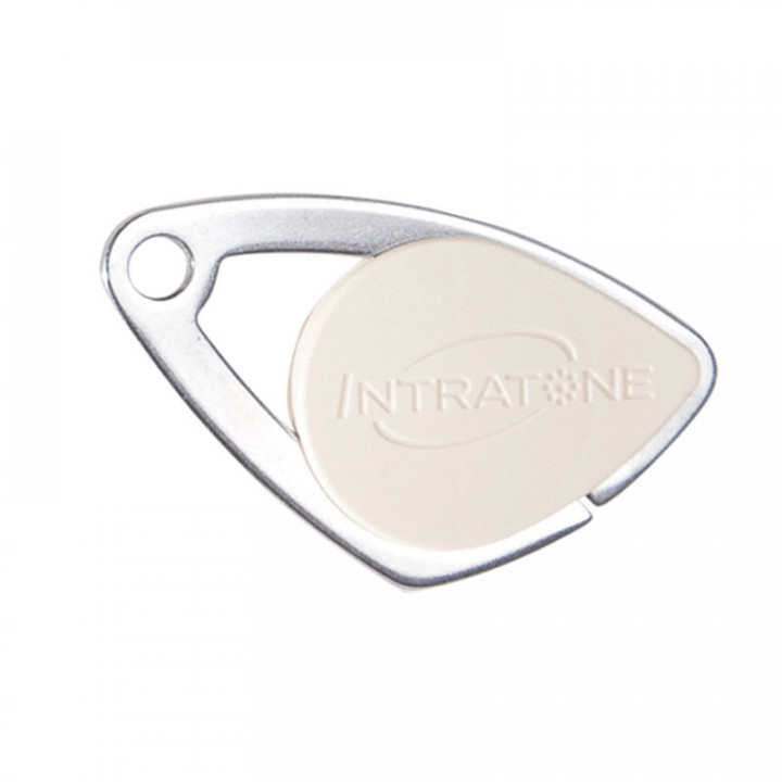 Badge électronique Mifare avec insert inox gravé - coloris ivoire