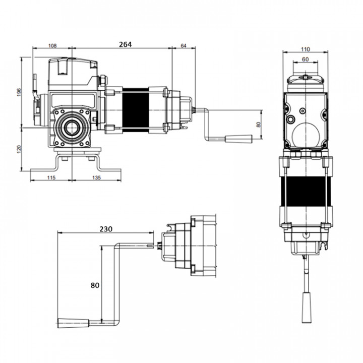 VTAM3C 48-94 KU-Motoréducteur pour porte rapide 48Nm, 94trs/min, axe 25mm, secours par manivelle ave câble 3m