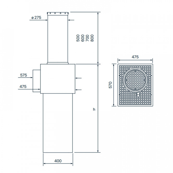 TALOS 9671-Borne escamotable en acier laqué RAL7016 ,cylindre 275x12mm et course 700mm