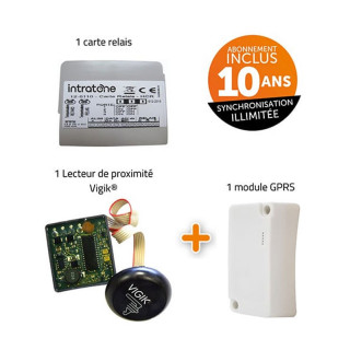 Intrabox Data Eco Prox : 1 lecteur de proximité + 1 carte relais + 1 module Data avec synchronisation des données Data illimitées 10 ans