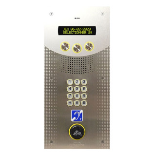Interphone Vidéo PMR avec clavier codé 12 touches braille et lecteur de proximité Vigik®+1 centrale Vigik® 2 portes+1 module 4G-gestion à distance et mises en relation vidéo 15 ans-encastrée-inox
