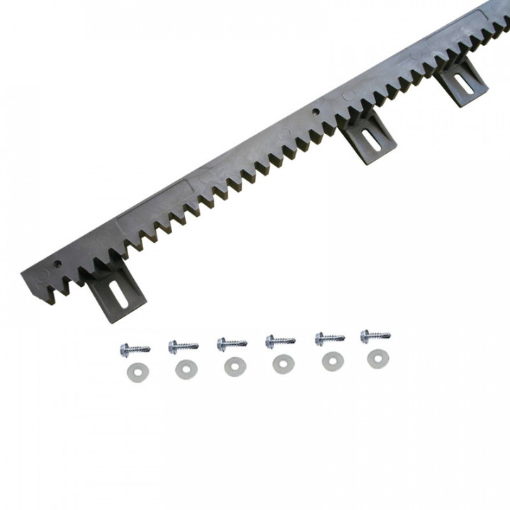 Crémaillère fibre avec âme acier module 4, longueur 1m, 6 points de fixation basse avec visserie