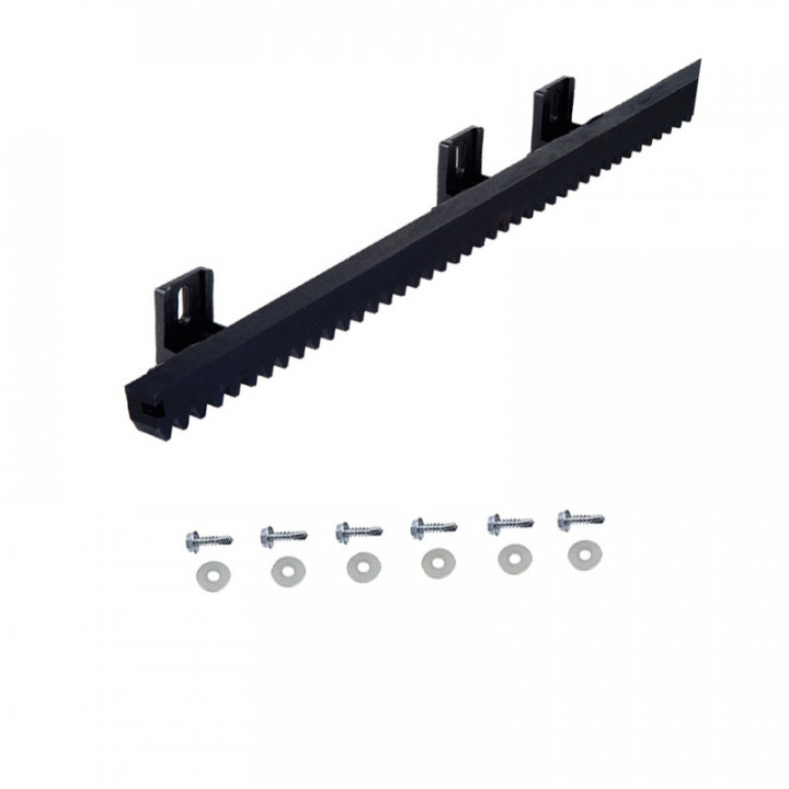 Crémaillère fibre avec âme acier module 4, longueur 1m, 6 points de fixation haute avec visserie