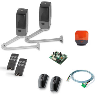 KT-BL3924MCB Kit opérateur autobloquant à bras articulé 24V pour portail  battants avec 2 émetteurs S504 4 canaux+cellule+feu icon et câbles moteurs.