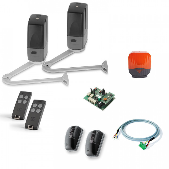 KT-BL3924MCB Kit opérateur autobloquant à bras articulé 24V pour portail  battants avec 2 émetteurs S504 4 canaux+cellule+feu icon et câbles moteurs.
