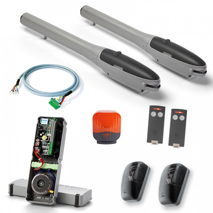 KT-BLEGOS Kit 2 vérins autobloquants 24V pour vantail de 2,5m ou 200kgs maximum, avec électronique de commande, récepteur, 2 émetteurs S504 4 canaux, cellule et feu icon