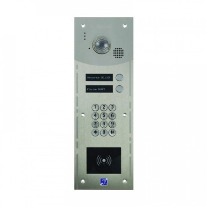 R204-0202 INTERPHONE 2 BP+CLAV.+LECT.BADGES MAINS-LIBRES-ENCASTRE-INOX