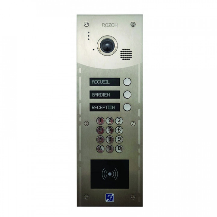 R204-0203 INTERPHONE 3 BP+CLAV.+LECT.BADGES MAINS-LIBRES-ENCASTRE-INOX