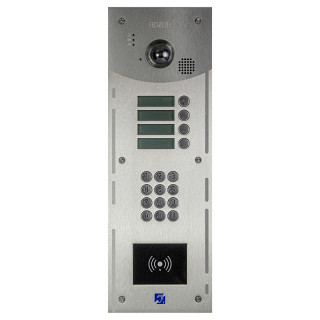 R202-0004 INTERPHONE 4 BP+CLAV.+LECT.BADGES MAINS-LIBRES-ENCASTRE-INOX