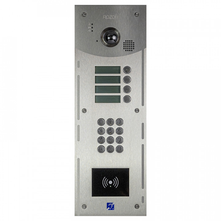 R202-0004 INTERPHONE 4 BP+CLAV.+LECT.BADGES MAINS-LIBRES-ENCASTRE-INOX