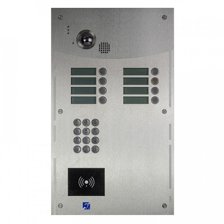 R202-0008 INTERPHONE 8 BP+CLAV.+LECT.BADGES MAINS-LIBRES-ENCASTRE-INOX
