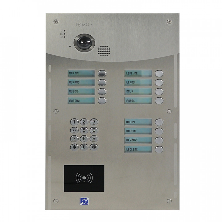 R202-0012 INTERPHONE 12 BP+CLAV.+LECT.BADGES MAINS-LIBRES-ENCASTRE-INO