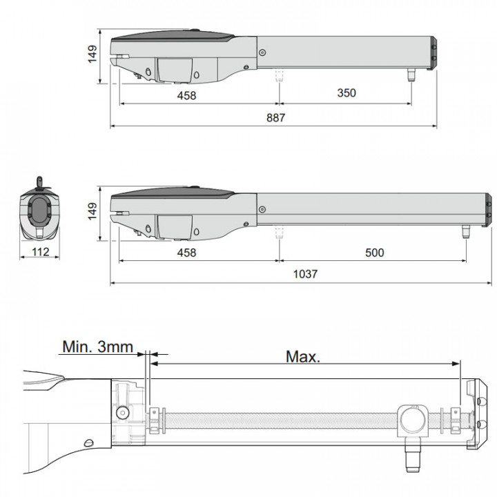 KT-BLADE3 Kit 2 vérins autobloquants 230V pour vantail de 3m ou 250kgs maximum, avec électronique de commande, récepteur, 2 émetteurs S504 4 canaux, cellule et feu icon