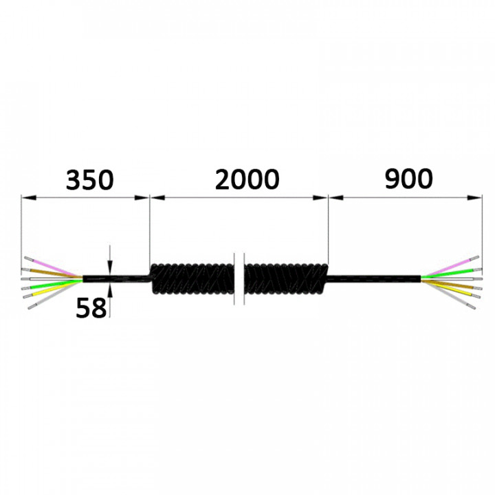 SC5359-Câble spirale 5 conducteurs 0.25mm ²-longueur developpée 3,5m pour 1 barrage cellule et 1 contact supplémentaire