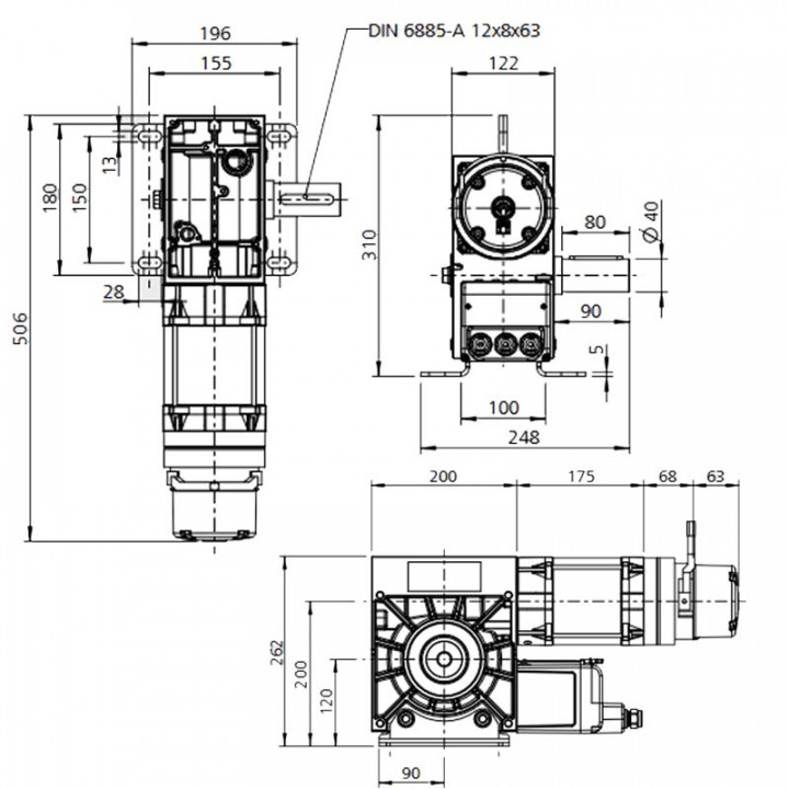 KD 30-40-24 KU MEC 40-Motoréducteur de rideau 400Nm, arbre 40, fin de course mécanique, secours par manivelle, sans câble pour transmission par chaîne