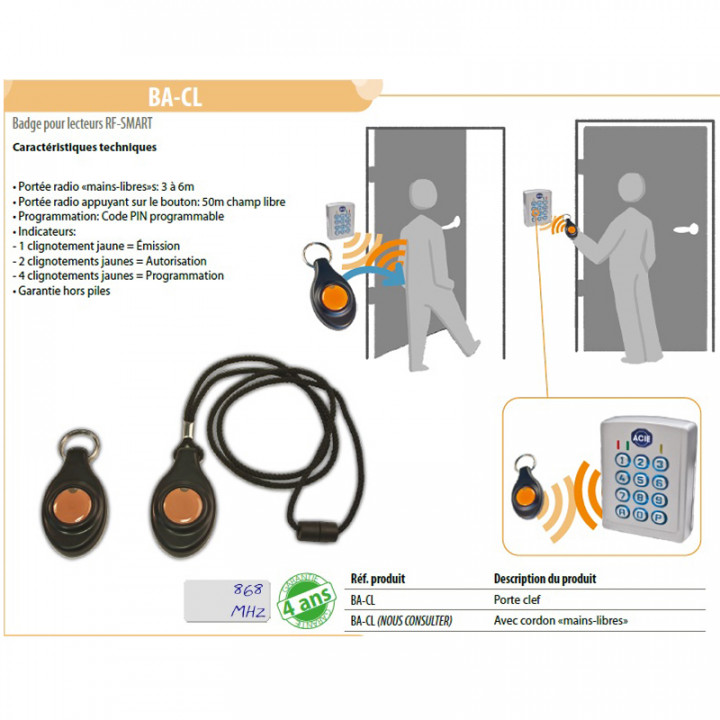 BA-CL - badge actif 868mhz au format porte-clé