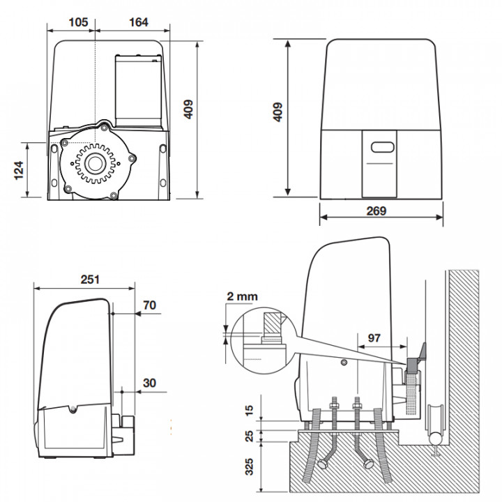SLXDRACO2-Opérateur autobloquant 24V vitesse jusquà 22m/min, avec encodeur, pour portail coulissant jusqu'à 2000kgs