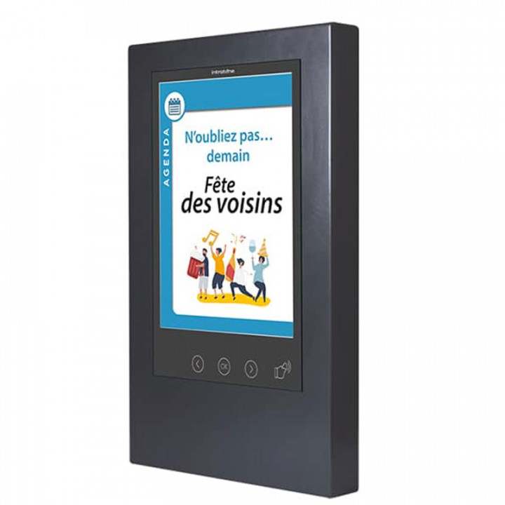 Tableau d'affichage interactif 15 pouces, pour usage interieur, avec 3 touches de defilement et lecteur-pose en saillie