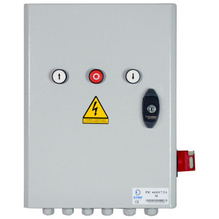 PIC 4416V4 MHR-Electronique de commande avec variation de fréquence pour moteur triphasé 230V-4,2A en armoire métalique avec 2 BP,1 arrêt et 1 sectionneur