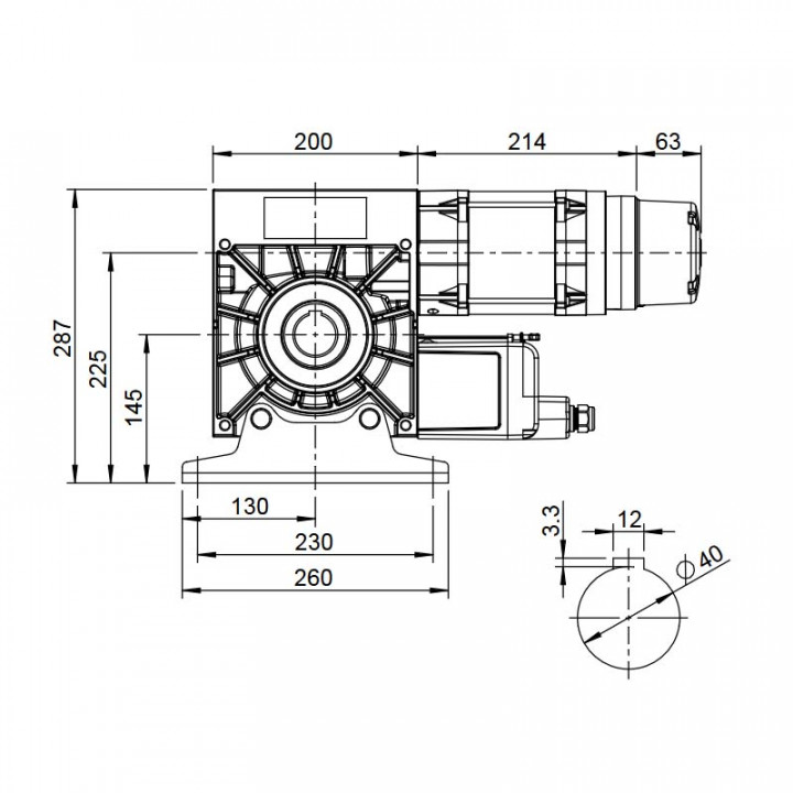 MDF 30-42-12 KE AWG-Motoréducteur de rideau 420Nm, axe 30, avec codeur, secours par manivelle, sans câble
