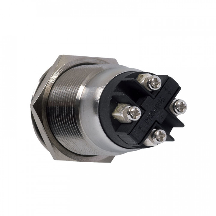 Bouton poussoir INOX 19 mm, NO+NC, bornier à vis