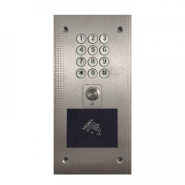 Clavier codé 12 touches rétro-éclairées avec bouton poussoir et lecteur Vigik+® mains-libres-Finition inox