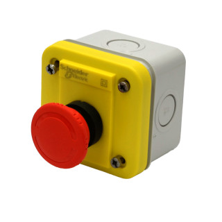 Boite à 1 bouton coup de poing rouge pour arrêt avec verrouilage 1/4 de tour