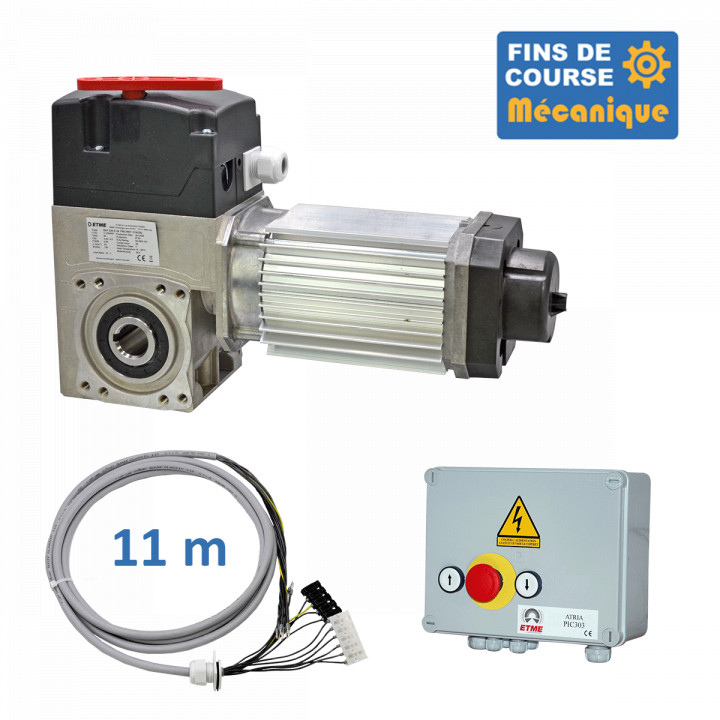 SAT 530E 24TRS+11M+PIC 303-Opérateur de porte sectionnelle max:530kgs, triphasé, secours par débrayage rapide, fins de course mécanique avec câble 11m et coffret PIC303