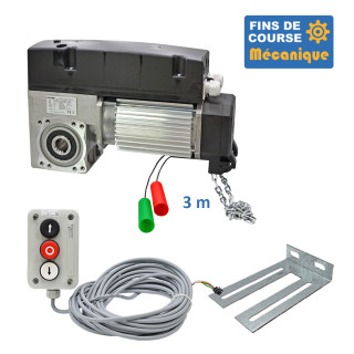 SATI 530CH 24TRS 3M + 3BP + CONSOLE MSC 210-Opérateur de porte sectionnelle max:530kgs, triphasé, avec éléctronique integrée, secours par treuil à chaîne, fins de course mécanique.
