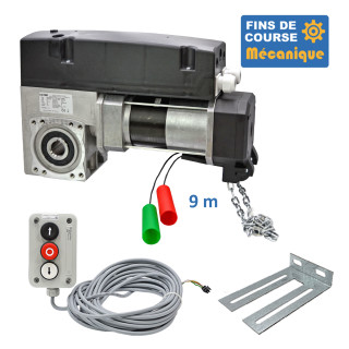 SAI 400CH 24TRS 9M + 3BP 10M + CONSOLE MSC 210-Opérateur de porte sectionnelle max:400kgs, monophasé, avec éléctronique integrée, secours par treuil à chaîne, fins de course mécanique.