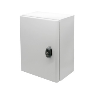 Coffret métallique 400x300x200 avec serrure et presse étoupe montés