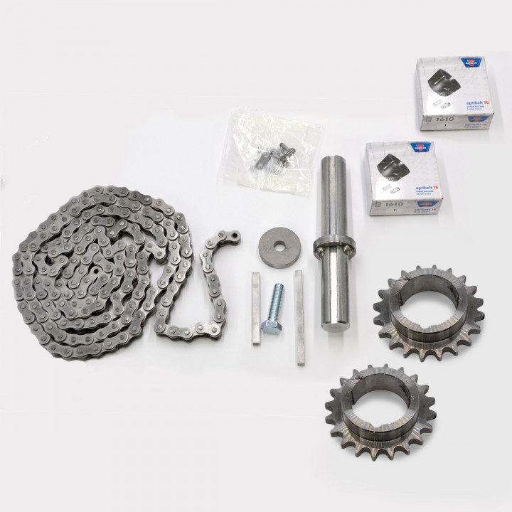 Kit de transmission par chaîne au pas de 12,7, rapport 2/3, pour moteur et arbre 25,4mm