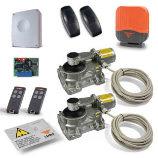 KT-HLXCORE230T -Kit enterré pour portail battant avec opérateur autobloquant 230V, ouverture à 110°, électronique de commande, récepteur, 2 émetteurs S504 4 canaux, cellule et feu icon, sans caisson