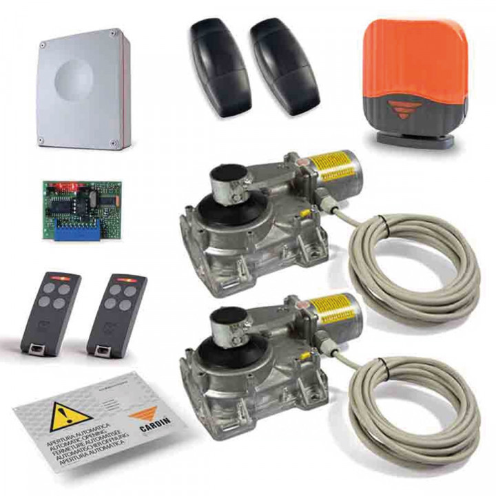 KT-HLXCORE230T -Kit enterré pour portail battant avec opérateur autobloquant 230V, ouverture à 110°, électronique de commande, récepteur, 2 émetteurs S504 4 canaux, cellule et feu icon, sans caisson