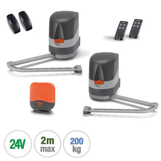 KT-BLGRIFFE24T-Kit pour portail battants 200kgs 2,5m comprenant 2 opérateurs à bras 24V, 2 émetteurs S504 4 canaux, cellule VEDO180 et feu icon